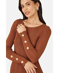 Yumi Women's Fitted Button-Detail Shimmery Midi Dress
