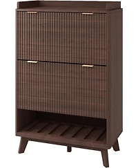 gaomon Fluted Shoe Storage Cabinet for Entryway with 2 Flip Drawers and Adjustable Shelves 48 inch Tall Freestanding Narrow Wood Shoe Cabinet