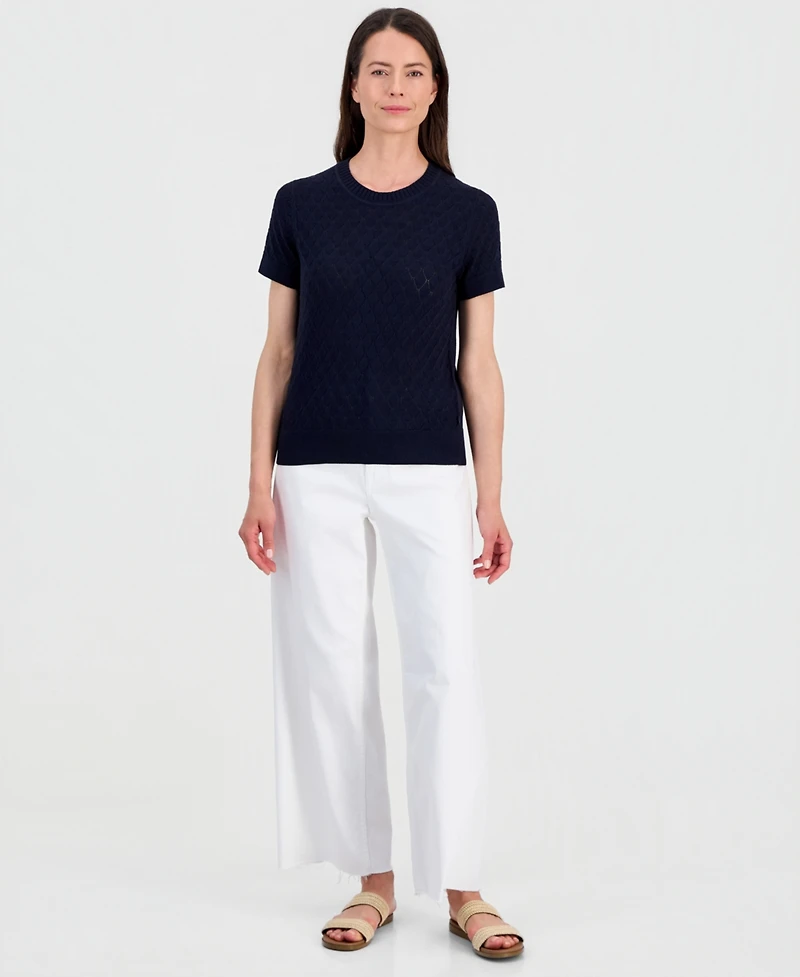 Nautica Women's Short-Sleeve Pointelle Sweater