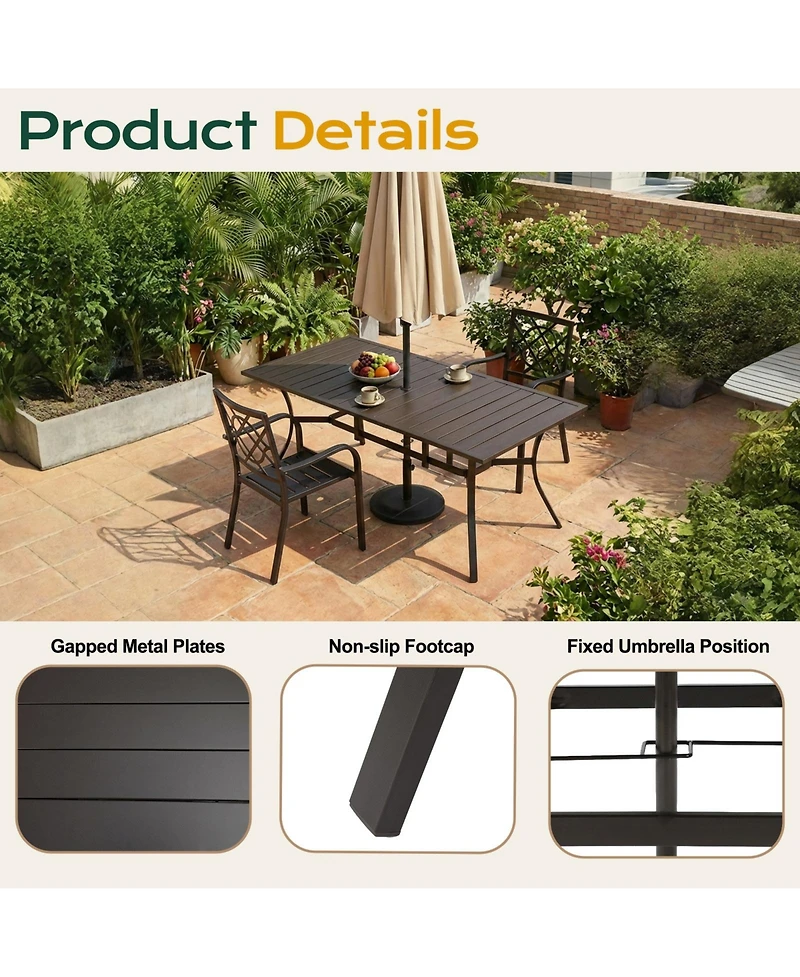 Aoodor Patio Dining Table for 6, 83'' Rectangular Metal Outdoor Patio Table with Umbrella Hole, Outdoor Dining Table for Deck, Yard, Poolside, Porch