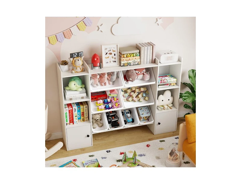Slickblue Kids Bookshelf and Toy Storage with Open Shelves Bins