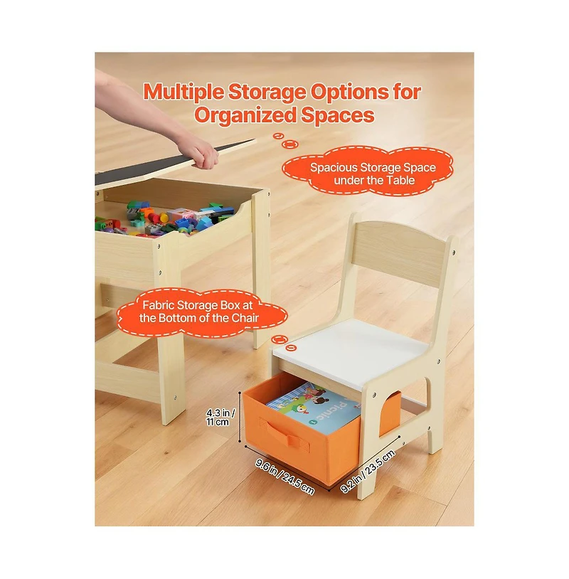 Slickblue Kids Table and 2 Chairs Set with Under Table Storage