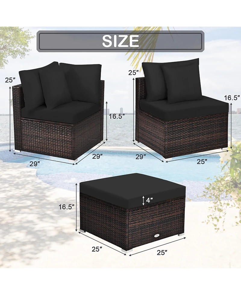 Costway 4PCS Patio Rattan Wicker Furniture Set Cushioned Sofa Ottoman Garden Deck