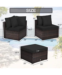 Costway 4PCS Patio Rattan Wicker Furniture Set Cushioned Sofa Ottoman Garden Deck