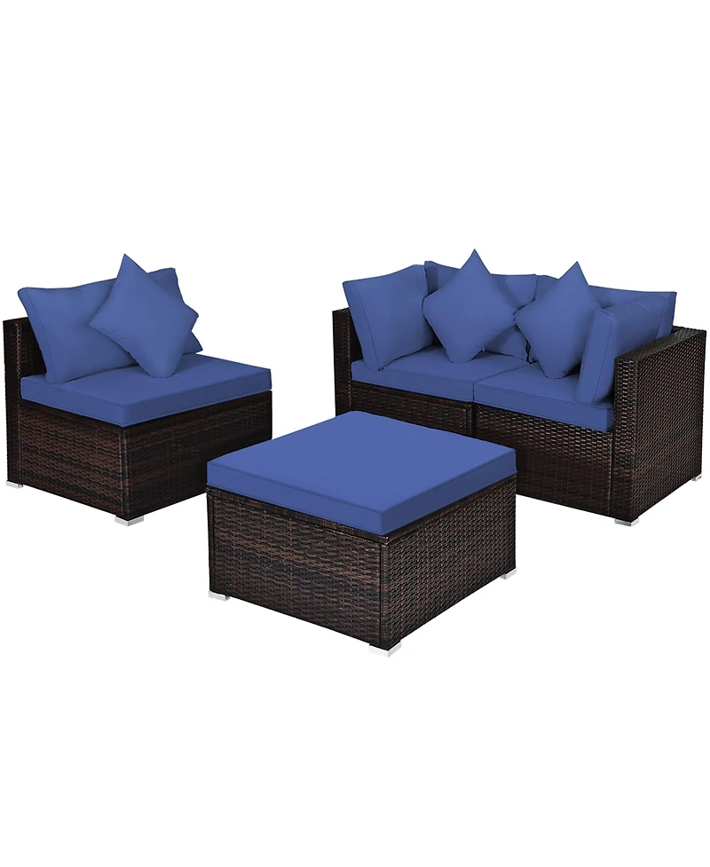 Costway 4PCS Patio Rattan Wicker Furniture Set Cushioned Sofa Ottoman Garden Deck