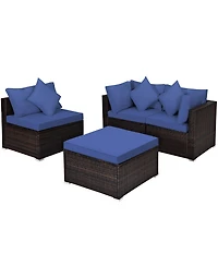 Costway 4PCS Patio Rattan Wicker Furniture Set Cushioned Sofa Ottoman Garden Deck