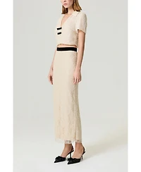 Nocturne Women's Pearl Embellished Bow Crop Blouse