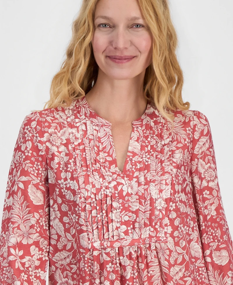 Nautica Women's Floral Pintuck Blouse