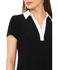 Msk Petite Spread-Collar Short-Sleeve Shift Dress