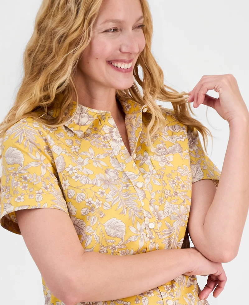 Nautica Women's Cotton Floral Camp Shirt