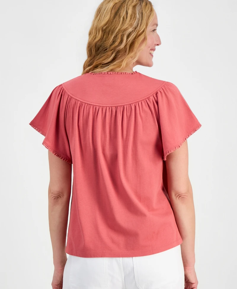 Nautica Women's Flutter-Sleeve Crewneck Tee