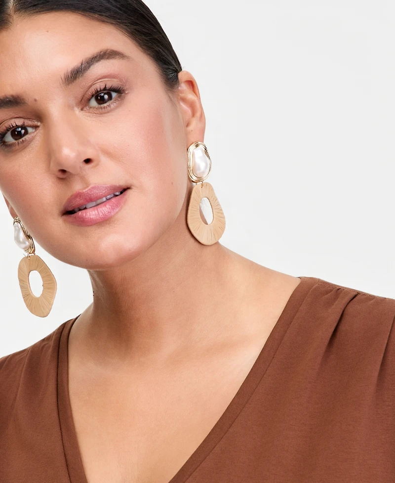 I.n.c. International Concepts Imitation Pearl & Raffia-Wrapped Drop Earrings, Macy's Exclusive