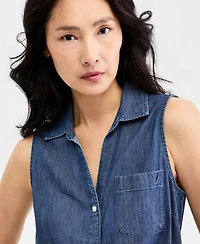 Nautica Women's Chambray Sleeveless Button-Front Top