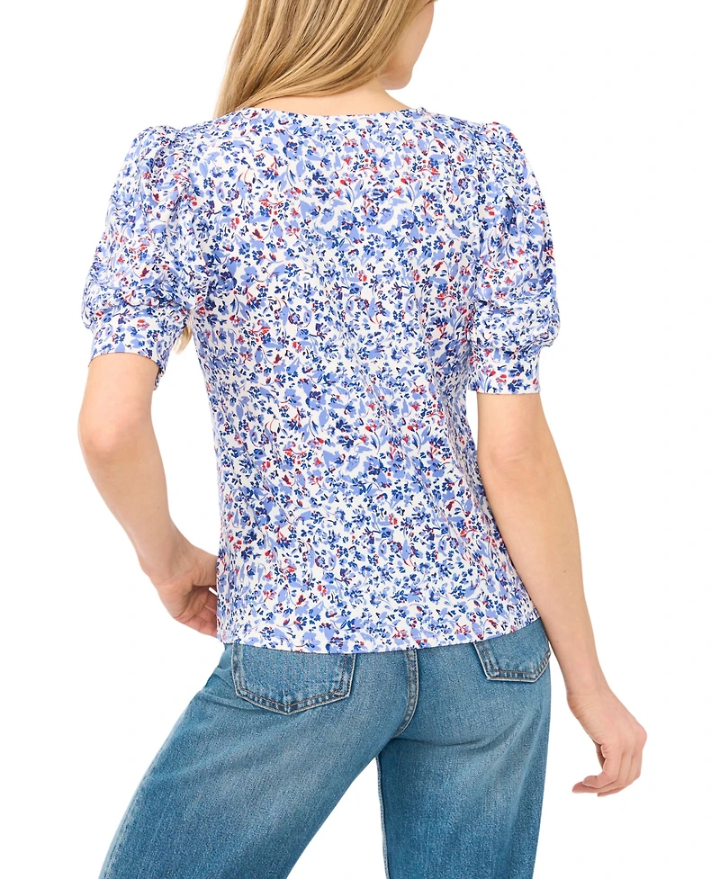 CeCe Women's Shirred Short-Sleeve Top