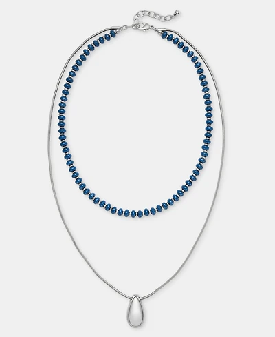 On 34th Beaded Layered Tear-Shape Pendant Necklace, 16" + 2" extender, Macy's Exclusive
