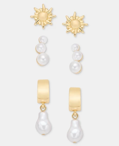 On 34th 3-Pc. Set Sun & Imitation Pearl Earrings, Macy's Exclusive