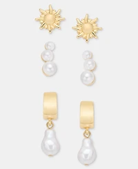 On 34th 3-Pc. Set Sun & Imitation Pearl Earrings, Macy's Exclusive