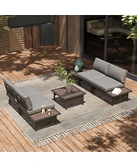 Decksplore 6 Piece Outdoor Wicker Patio Set Rattan Conversation Furniture Dining Table for Poolside