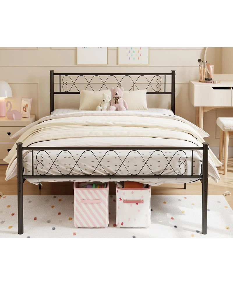 gaomon Metal Bed Frame - Headboard and Footboard with Iron Heart Design, Platform Bed for Boys and Girls
