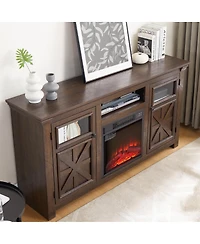 Streamdale Furniture Farmhouse Barn Door Tv Stand with Fireplace Insert, Espresso, 60.23"W