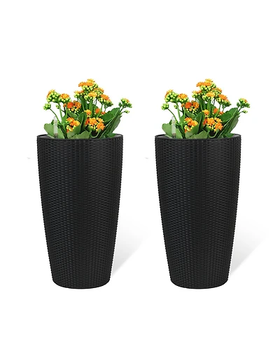 Streamdale Furniture Set of 2 Faux Rattan Tall Planters with Water Level Monitor