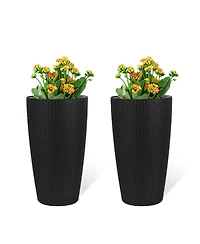 Streamdale Furniture Set of 2 Faux Rattan Tall Planters with Water Level Monitor