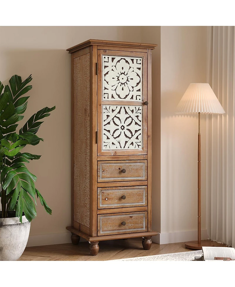 Streamdale Furniture Rustic Wooden Storage Cabinet with Decorative Cutout Door & 3 Drawers