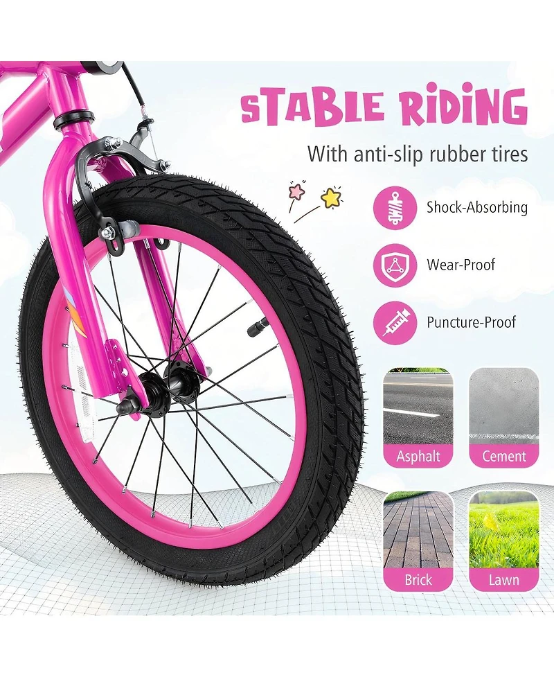 Hongge 16 Inch Led Lighted Kids Bike with Training Wheels and Headlight for Ages 4-7 Years