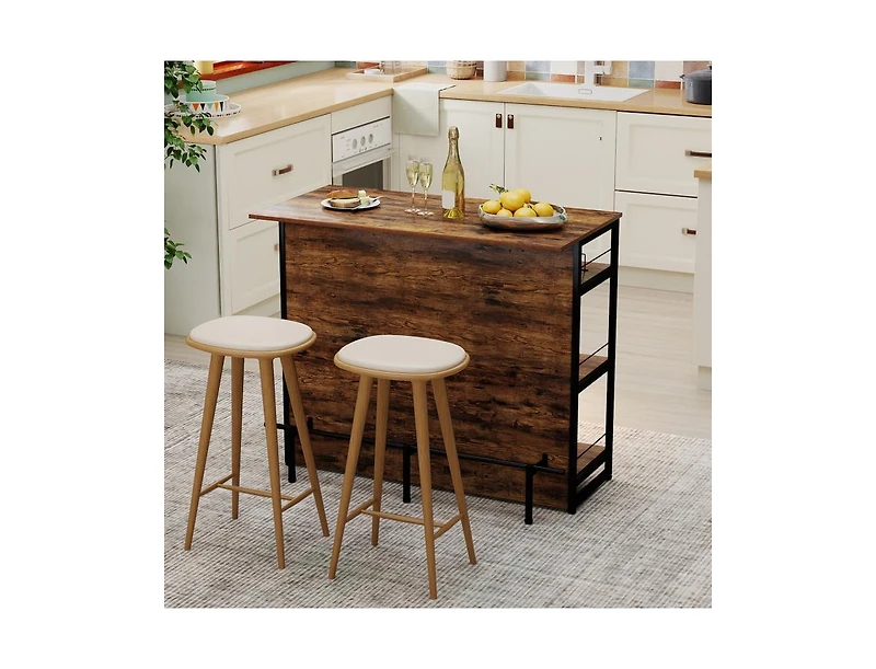 Slickblue 4-Tier Mini Bar Kitchen Island with Wine Rack and Footrest