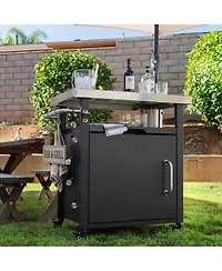 Rainsken Outdoor Grill Cart with Wheels, Spice, Paper Rack, Storage Cabinet and Stainless Steel Top for Bbq, Waterproof Cover Included