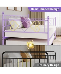 gaomon Daybed with Trundle Metal Bed Frame Heart Headboard Steel Slats Space-Saving Sofa Bed Easy Assembly