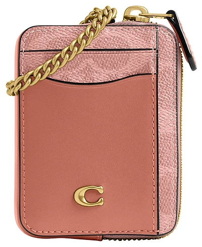 Coach Canvas Signature Essential Zipper Chain Card Case