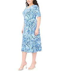 Msk Plus Printed V-Neck Short-Sleeve Midi Dress