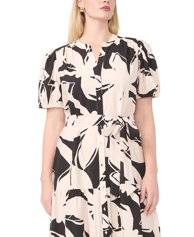 Msk Plus Center-Front Button V-Neck Maxi Shirt Dress