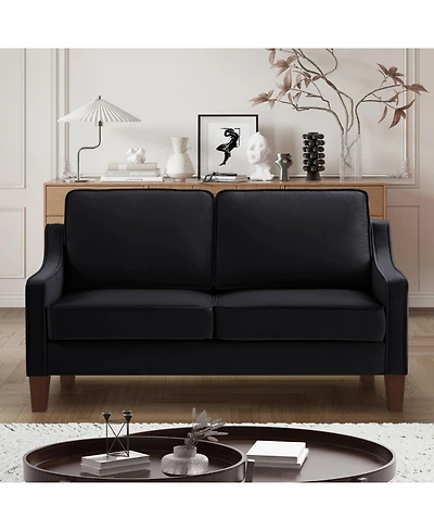 Simplie Fun Upholstered Black Velvet Loveseat Sofa with Wooden Legs