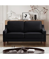 Simplie Fun Upholstered Black Velvet Loveseat Sofa with Wooden Legs