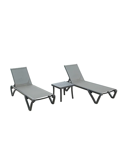 Clihome Patio Chaise Lounge Chair Set, Outdoor Chair with 5 Adjustable Position,Side Table for Beach,Yard.