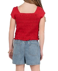 Tween Diva Girls' 7-16 2Smocked Top and Cherry Embroidered Denim Short, 2-Piece Set