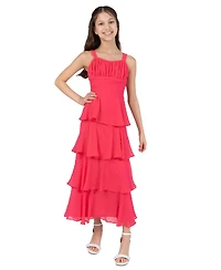 Rare Editions Girls' 7–16 Chiffon Clipdot Ruched Bust Bodice 4-Tier Ruffle Dress