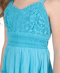 Rare Editions Girls' 7–16 Crochet Lace Sweetheart Tie-Back Bodice Gauze Dress