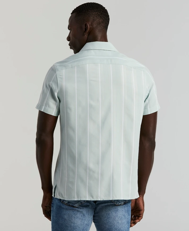 Perry Ellis Men's Short Sleeve Striped Button-Front Camp Shirt