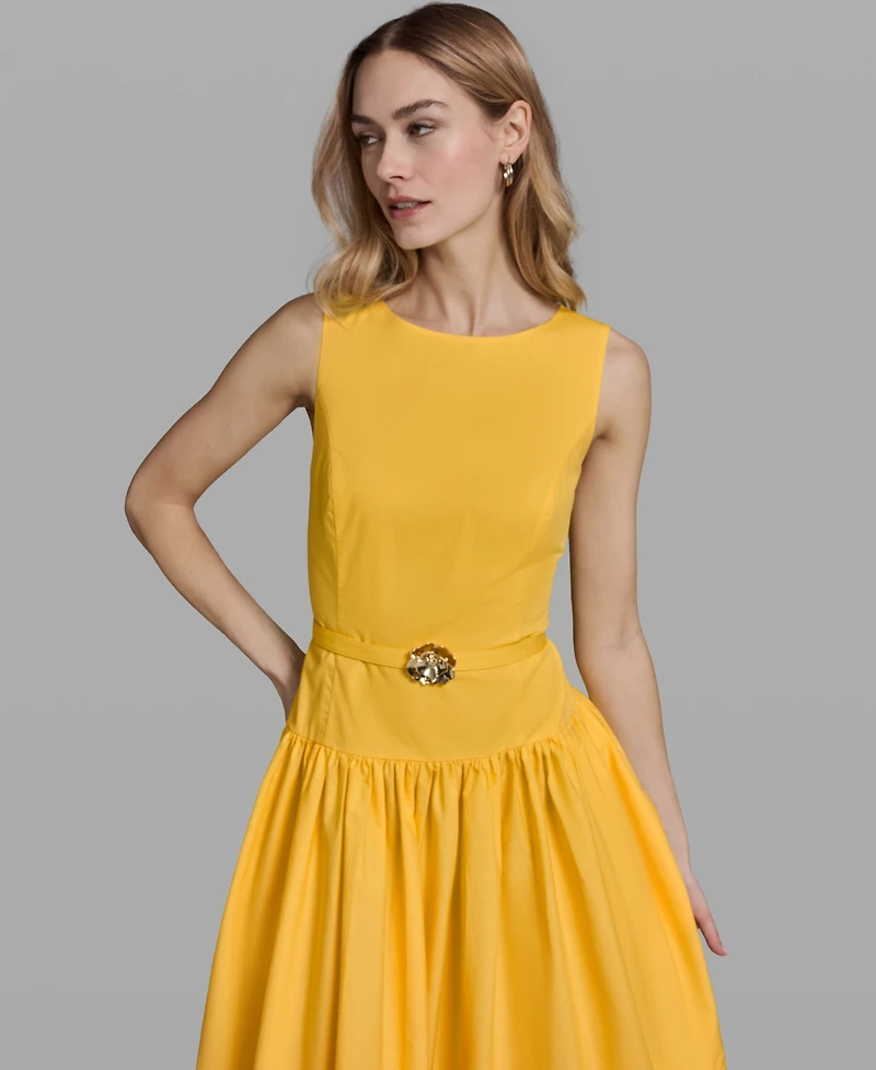 Karl Lagerfeld Paris Women's Embroidered Drop Waist Midi Dress