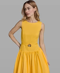 Karl Lagerfeld Paris Women's Embroidered Drop Waist Midi Dress