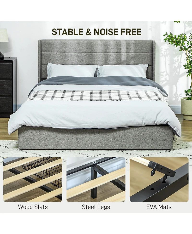 Homcom Queen Bed Frame with Headboard, Led Lights, Charging Station,