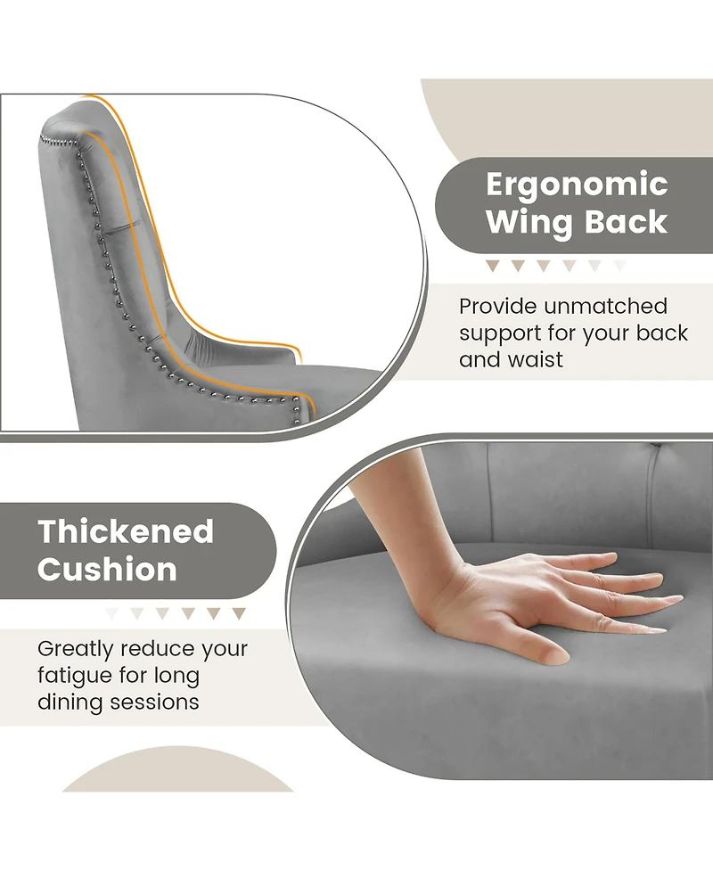 Gymax Upholstered Dining Chairs Set of 2 w/ Rubber Wood Legs Padded Seat Nailhead Trim Beige