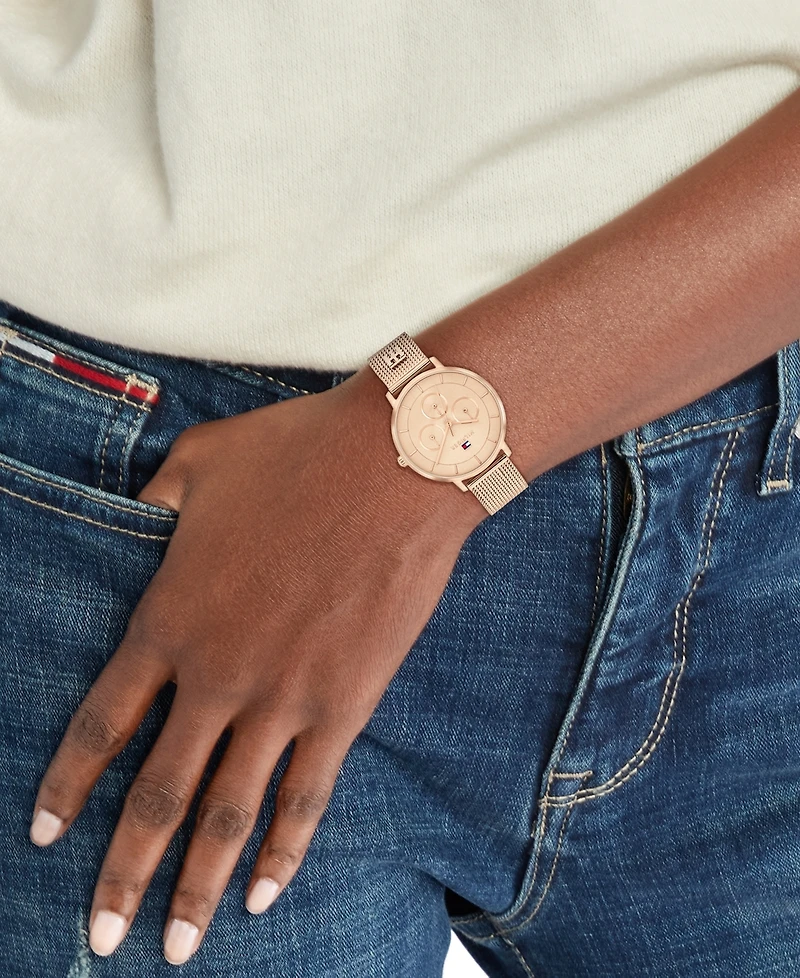 Tommy Hilfiger Women's Multifunction Rose Gold Tone Stainless Steel Mesh Bracelet Watch, 36mm