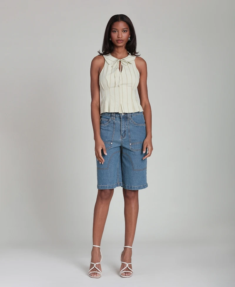 Avec Les Filles Women's Striped Tie-Neck Top