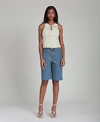 Avec Les Filles Women's Striped Tie-Neck Top