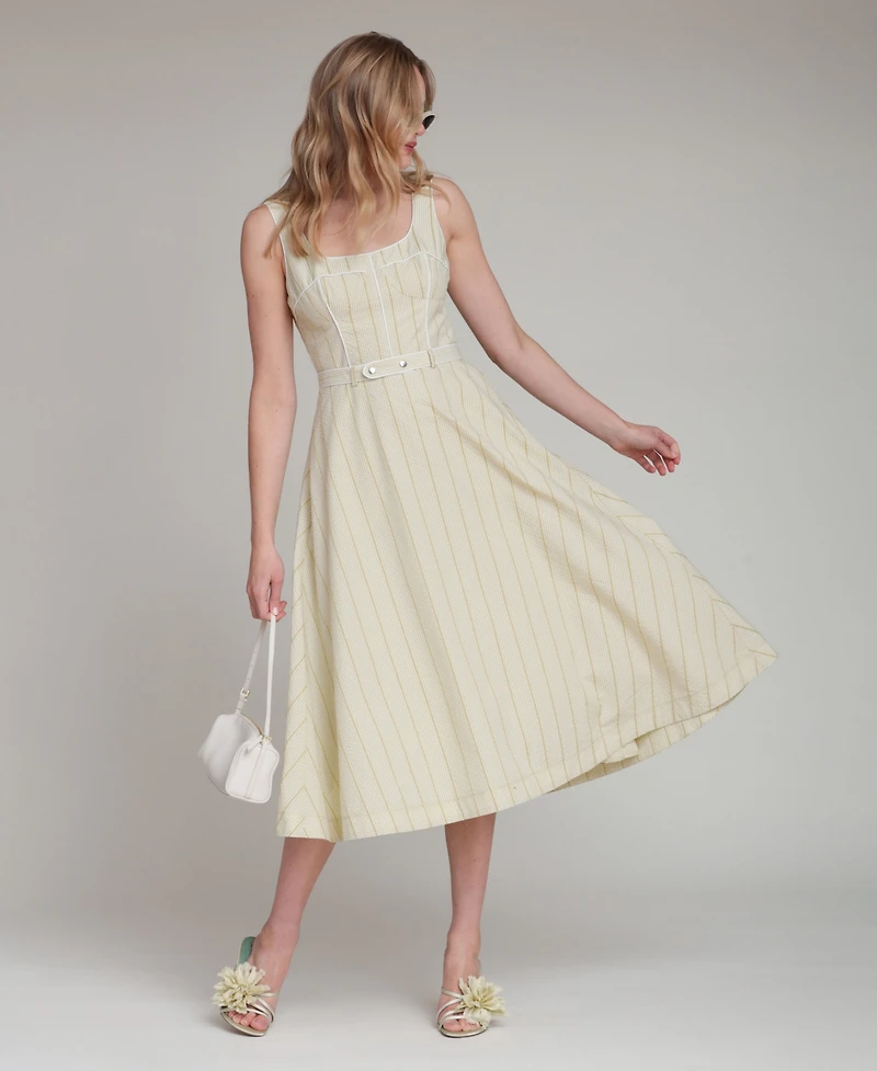 Avec Les Filles Women's Contrast Piping Midi Dress