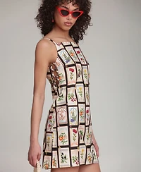 Avec Les Filles Women's Botanical-Print Square-Neck Mini Dress